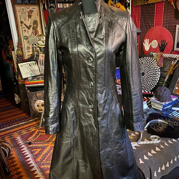 VTG WILSON’s Black Leather Long Jacket, size 8 - Picture 3 of 10